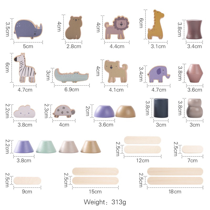 Đồ chơi gỗ động vật thăng bằng kích thích tư duy và phối hợp tay mắt cho Bé