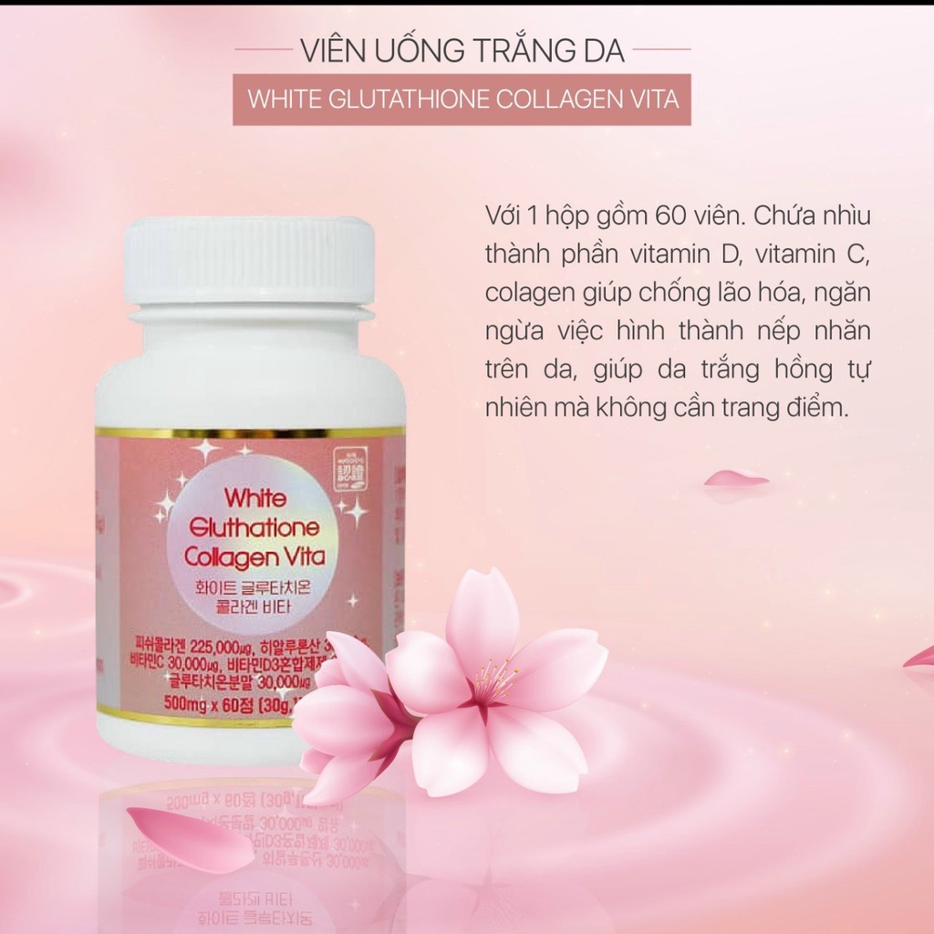 Viên Uống White Glutathione Collagen Vita Trắng hồng da cải thiện lão hóa hộp 60 viên Hàn Quốc