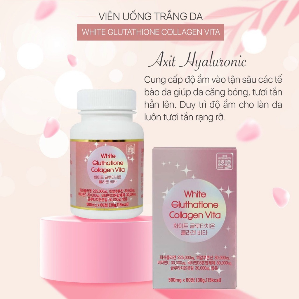 Viên Uống White Glutathione Collagen Vita Trắng hồng da cải thiện lão hóa hộp 60 viên Hàn Quốc
