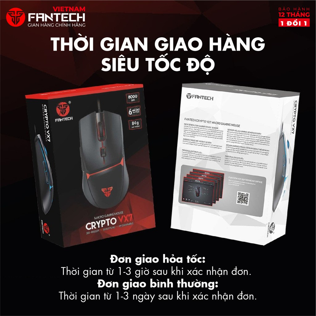 Chuột Gaming Có Dây FANTECH VX7 CRYPTO 8000DPI LED 4 Màu 6 Phím Macro Phần Mềm Tùy Chỉnh Riêng - Hàng Chính Hãng