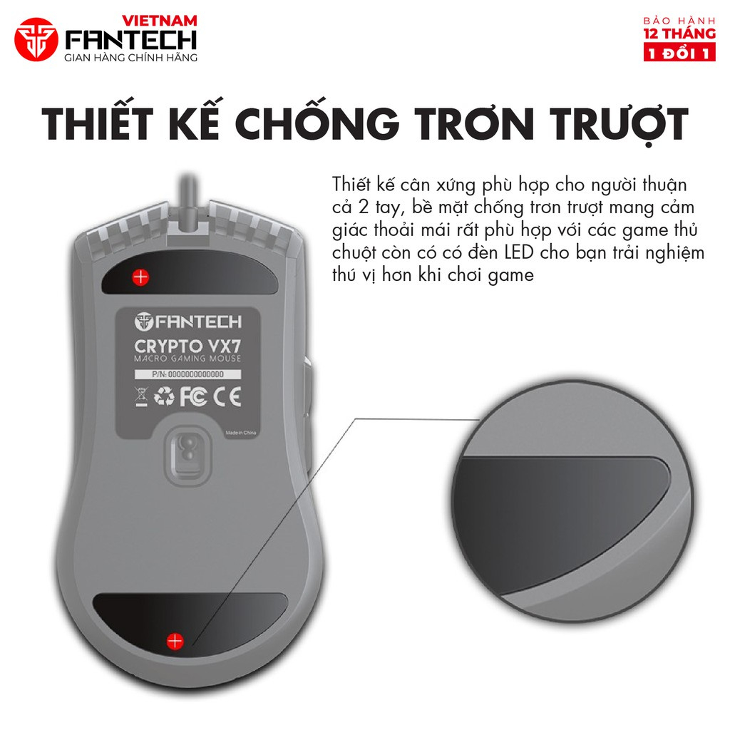Chuột Gaming Có Dây FANTECH VX7 CRYPTO 8000DPI LED 4 Màu 6 Phím Macro Phần Mềm Tùy Chỉnh Riêng - Hàng Chính Hãng