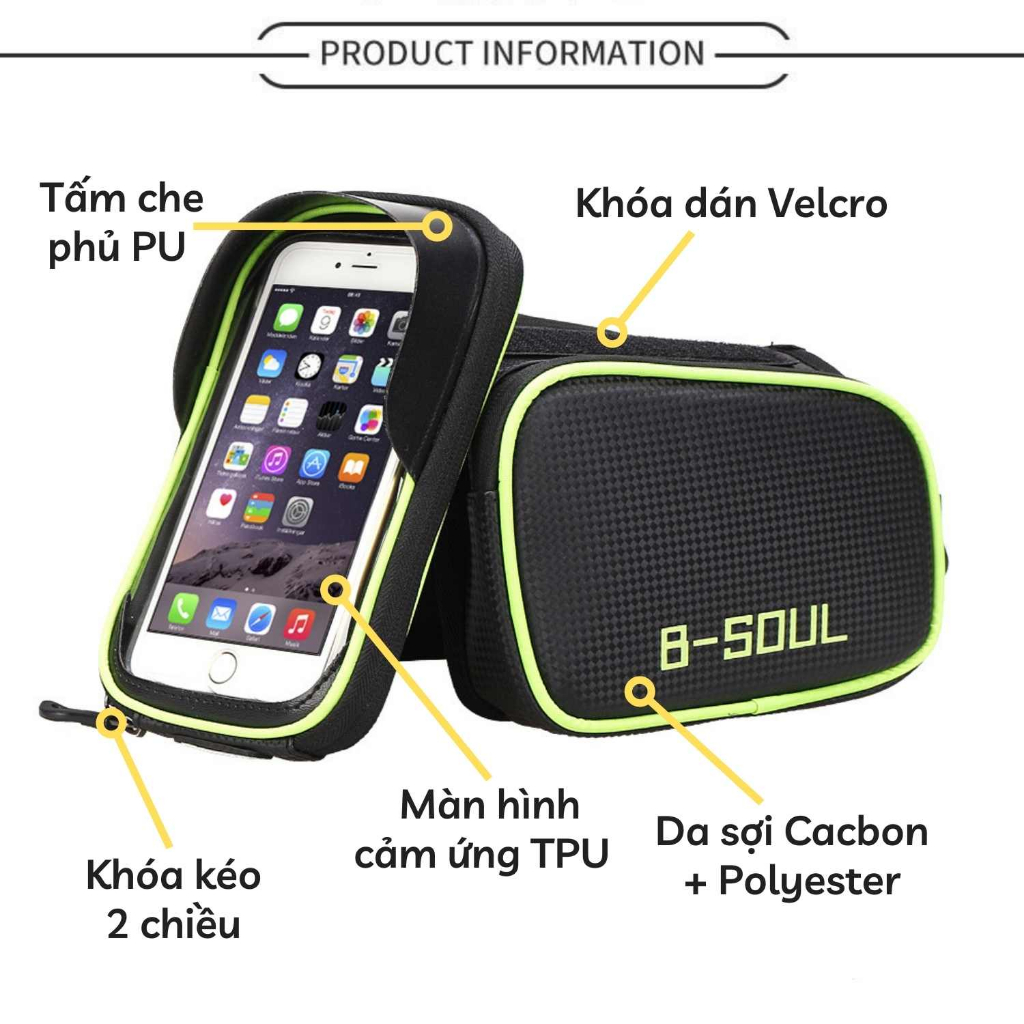 Túi treo sườn xe đạp thể thao B-soul cảm ứng nhạy chống thấm, tấm PU che phủ nâng cấp