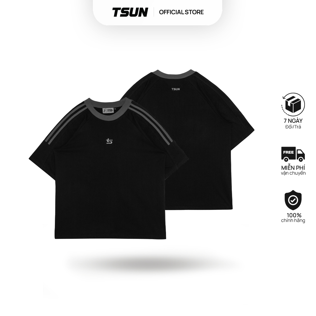 Áo Thun TSUN DualLine Tee - Đen - [UNISEX] - Thêu Logo - Thể thao - Nam/Nữ