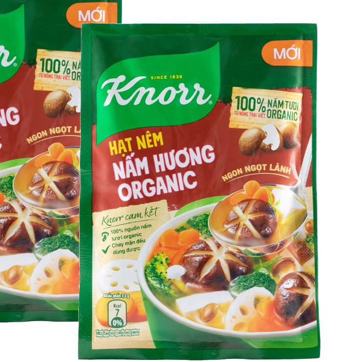 Hạt nêm chay nấm hương Knorr organic đóng gói các loại