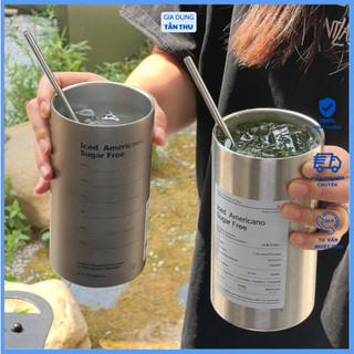 Cốc giữ nhiệt Iced Americano thể tích 600ML làm bằng inox, có ống hút