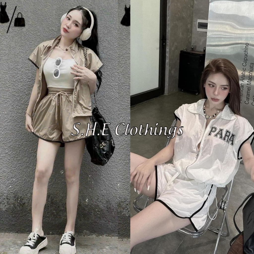 Set Bộ Đồ Nữ 3 Món Áo Khoác Tay Hến Thêu Para Phối Áo Trong Mix Quần Sooc Đùi Thể Thao Freesize S502