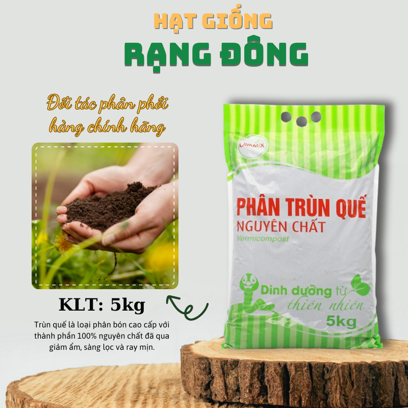 Phân Trùn Quế LAVAMIX Đã Qua Xử Lý (Túi 5 KG) phân hữu cơ giàu dinh dưỡng - Hạt giống Rạng Đông