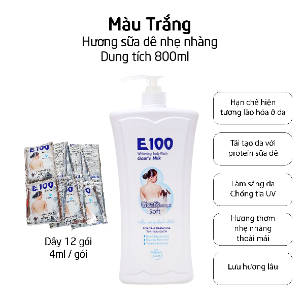 Sữa tắm E100 tinh chất sữa dê 800ml