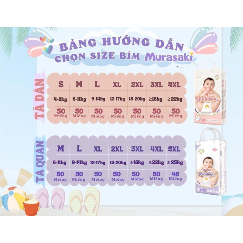 Bỉm quần MURASAKI size M-L-Xl-Xxl-Xxxl 50-100 chiếc