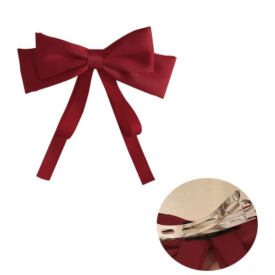 Kẹp tóc nơ tiểu thư thêu việt có dây dài nhiều màu cho nữ