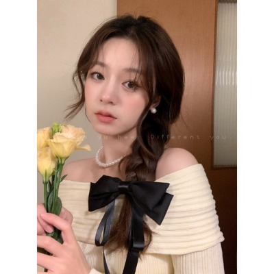 Kẹp tóc nơ tiểu thư thêu việt có dây dài nhiều màu cho nữ