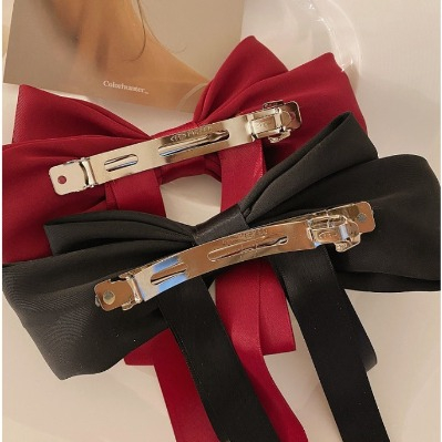 Kẹp tóc nơ tiểu thư thêu việt có dây dài nhiều màu cho nữ