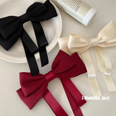 Kẹp tóc nơ tiểu thư thêu việt có dây dài nhiều màu cho nữ