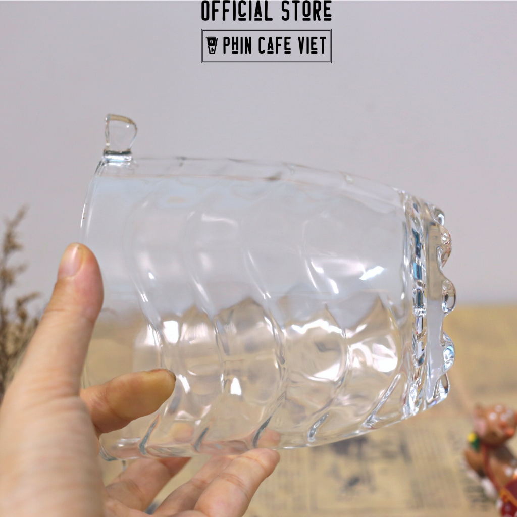 Xô thủy tinh sọc dung tích 830ml đựng phin cà phê size 100gr-150gr