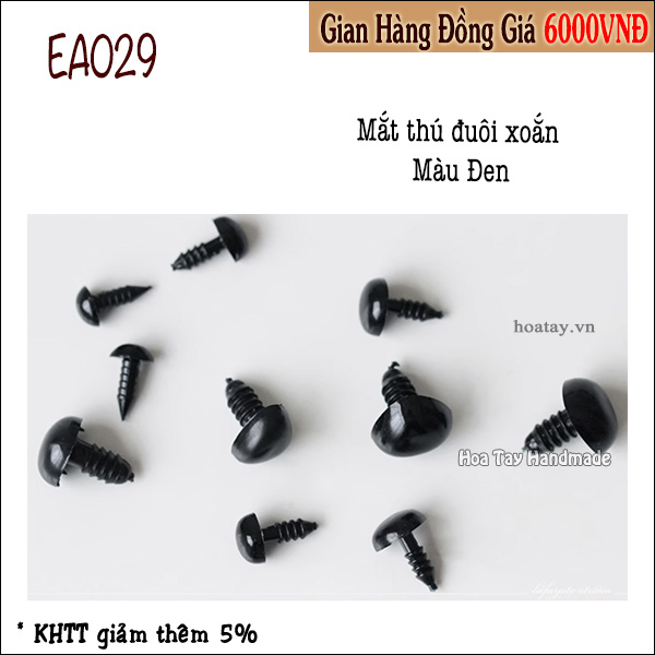 MŨI THÚ ĐUÔI XOẮN MÀU ĐEN EA029 - mũi thú làm thú bông