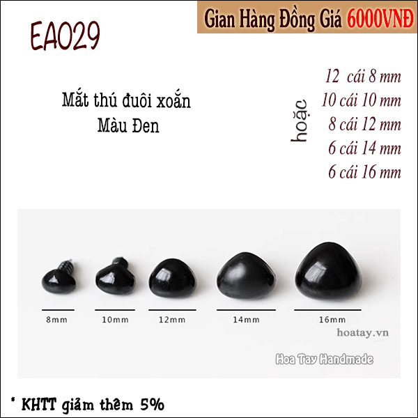 MŨI THÚ ĐUÔI XOẮN MÀU ĐEN EA029 - mũi thú làm thú bông