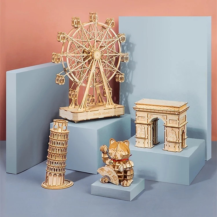 Đồ Chơi Mô Hình Lắp Ráp Gỗ 3D các địa hình nổi tiếng: Tháp PISA, Tháp Eiffel, Khải Hoàn Môn, Tháp đôi Luân Đôn.....
