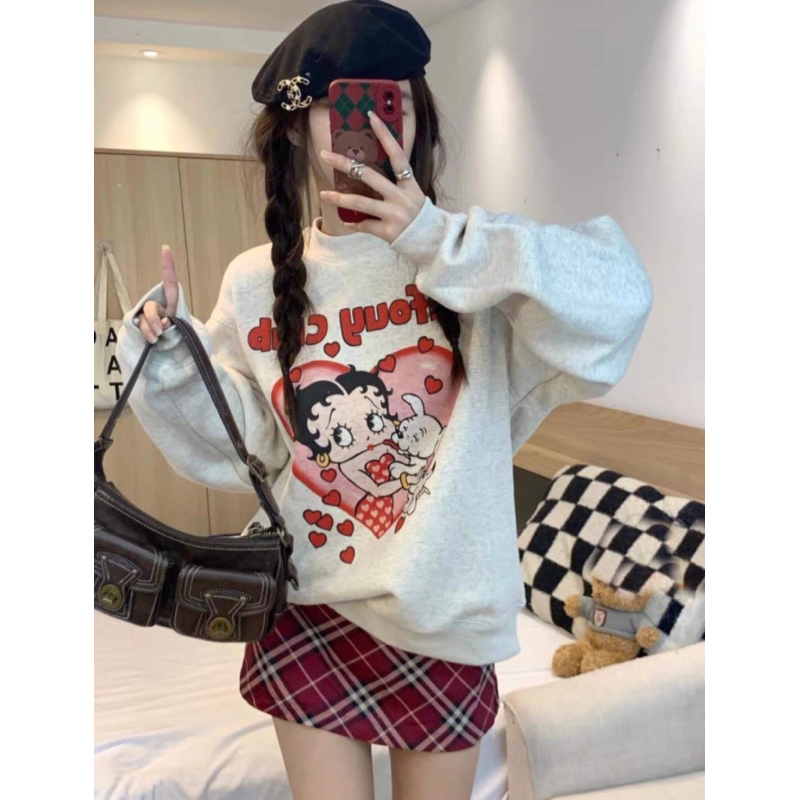 Áo Sweater Nỉ Bông Form Rộng Nam Nữ Unisex Dáng Oversize Xám Tiêu In Hình PUFOUY CLUB