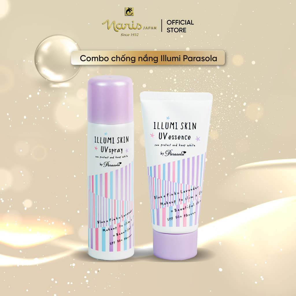 Combo Gel Và Xịt Chống Nắng Tạo Hiệu Ưng Thon Gọn Phù Hợp Mọi Loại Da Giúp Nâng Tone Naris Illumi Skin UV SPF50+ PA++++