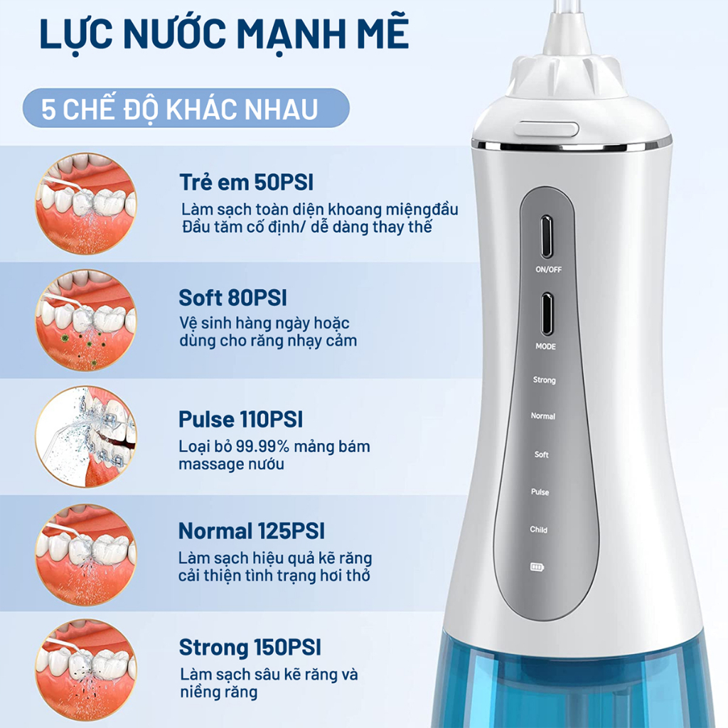 Máy tăm nước YEPCHOOSE YEMI YC1 - 5 Chế độ vệ sinh -Tia nước sóng âm - Bảo hành 1 đổi 1 | Yep Health
