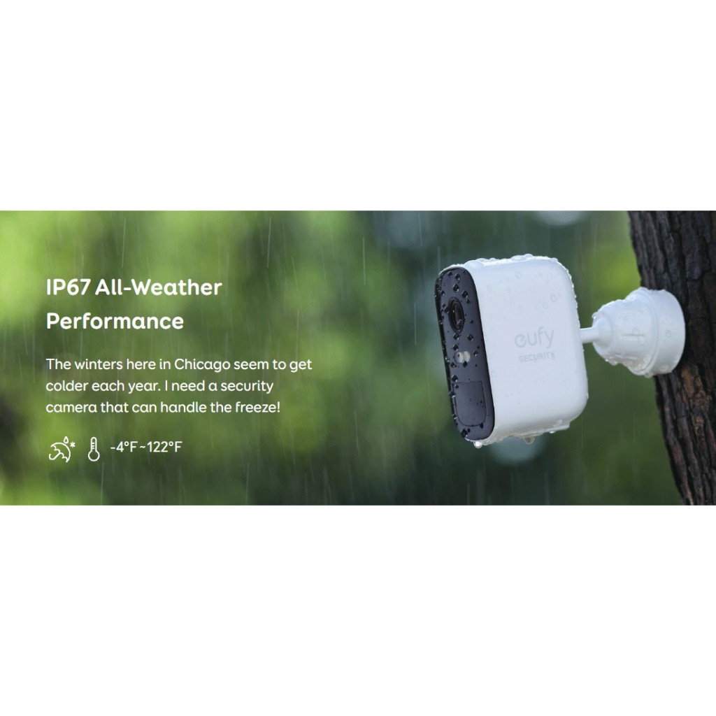 Bộ 2 camera ngoài trời hãng Anker Eufy dùng pin 180 ngày, kết nối Wifi, HD 1080p, chống nước IP67, tích hợp đèn LED