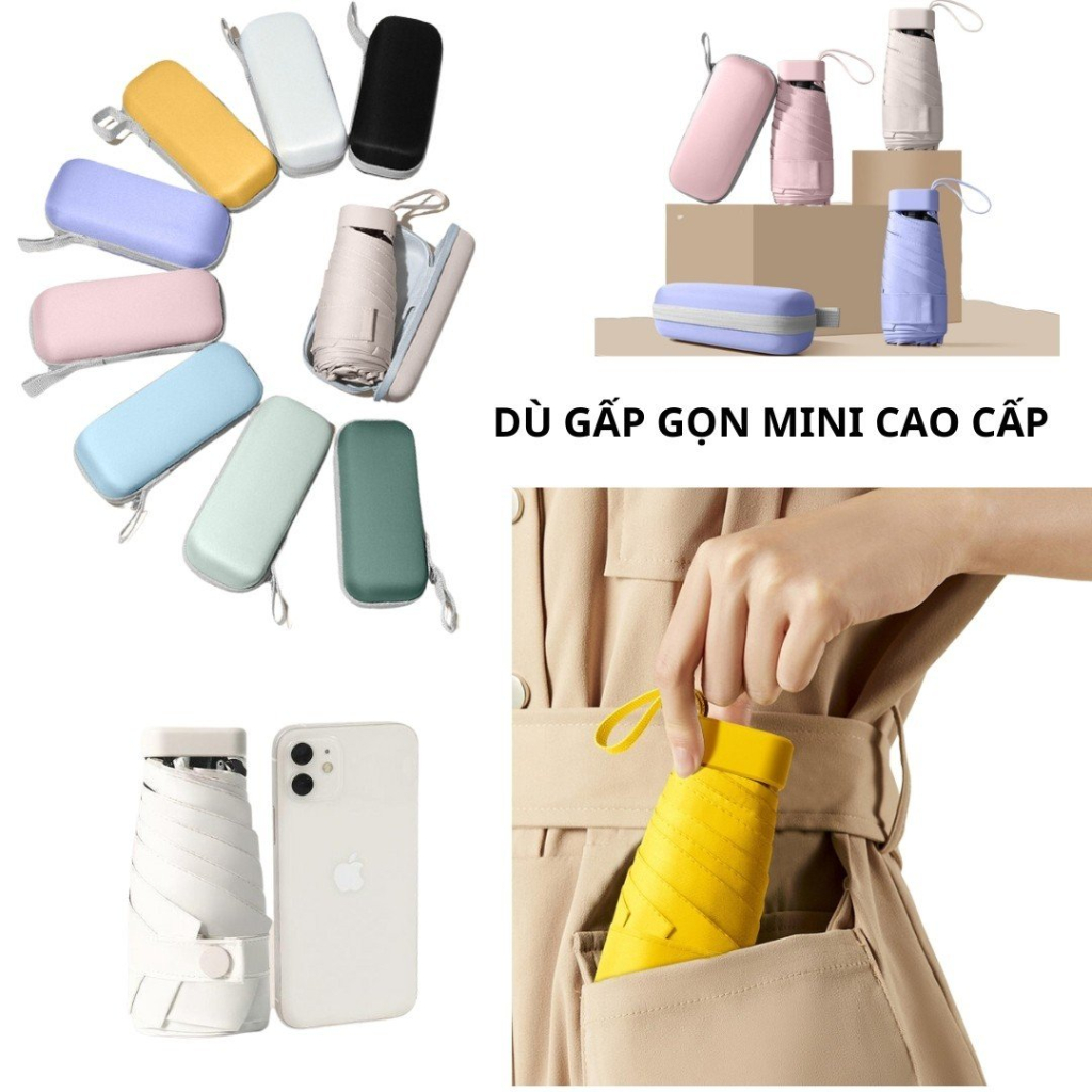 Ô dù gấp gọn mini che nắng che mưa chống tia cực tím kèm hộp đựng sang trọng cao cấp