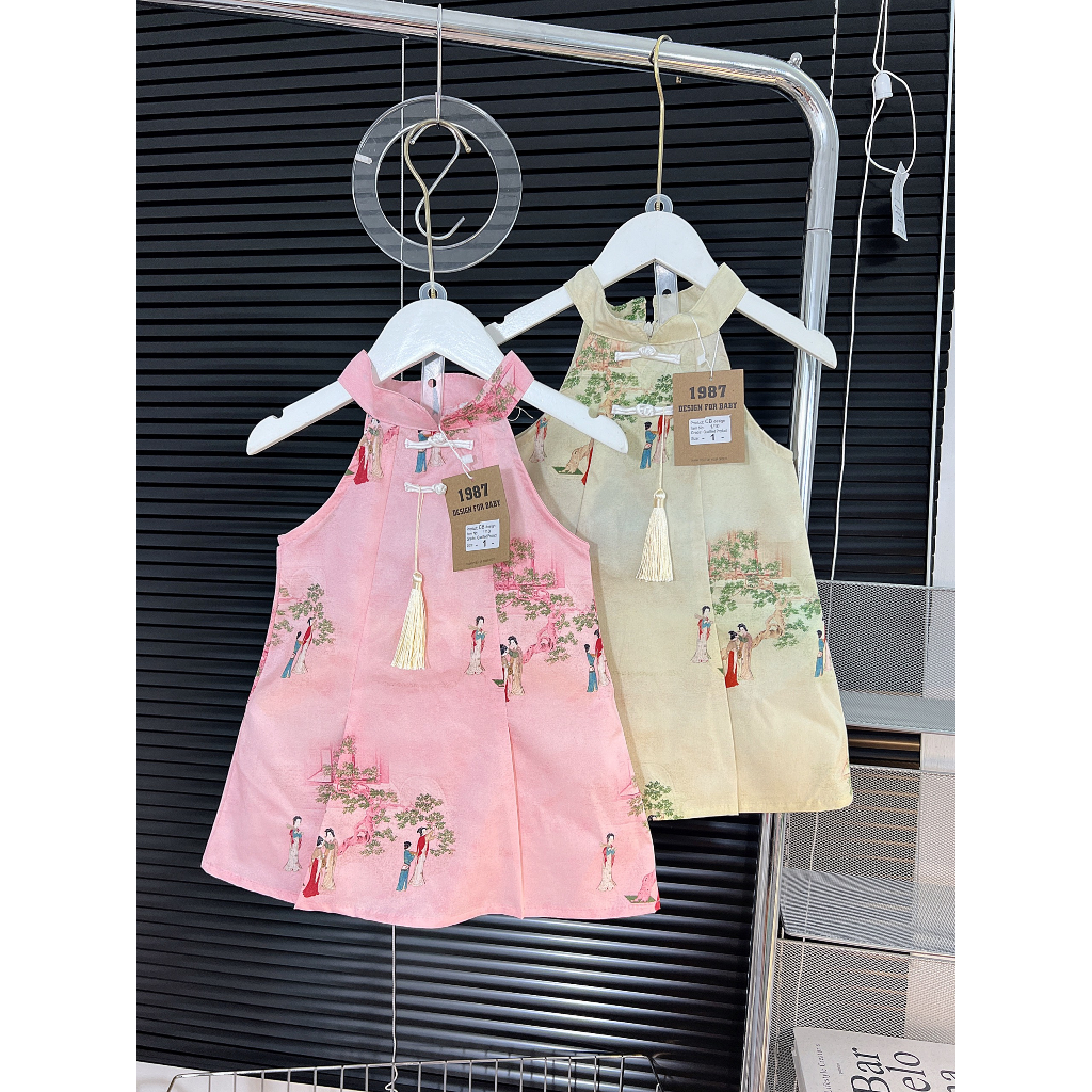 8-30kg Váy sườn xám cổ yếm trung thu cho bé gái