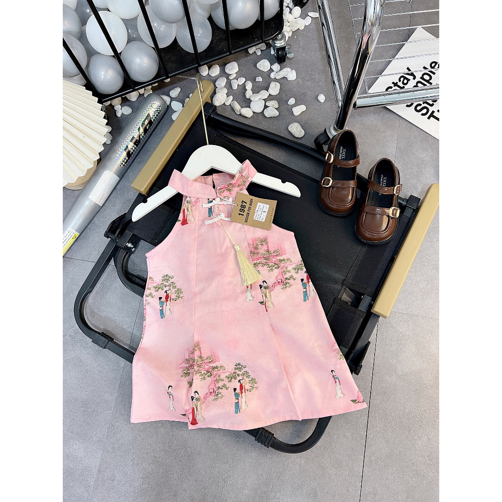 8-30kg Váy sườn xám cổ yếm trung thu cho bé gái