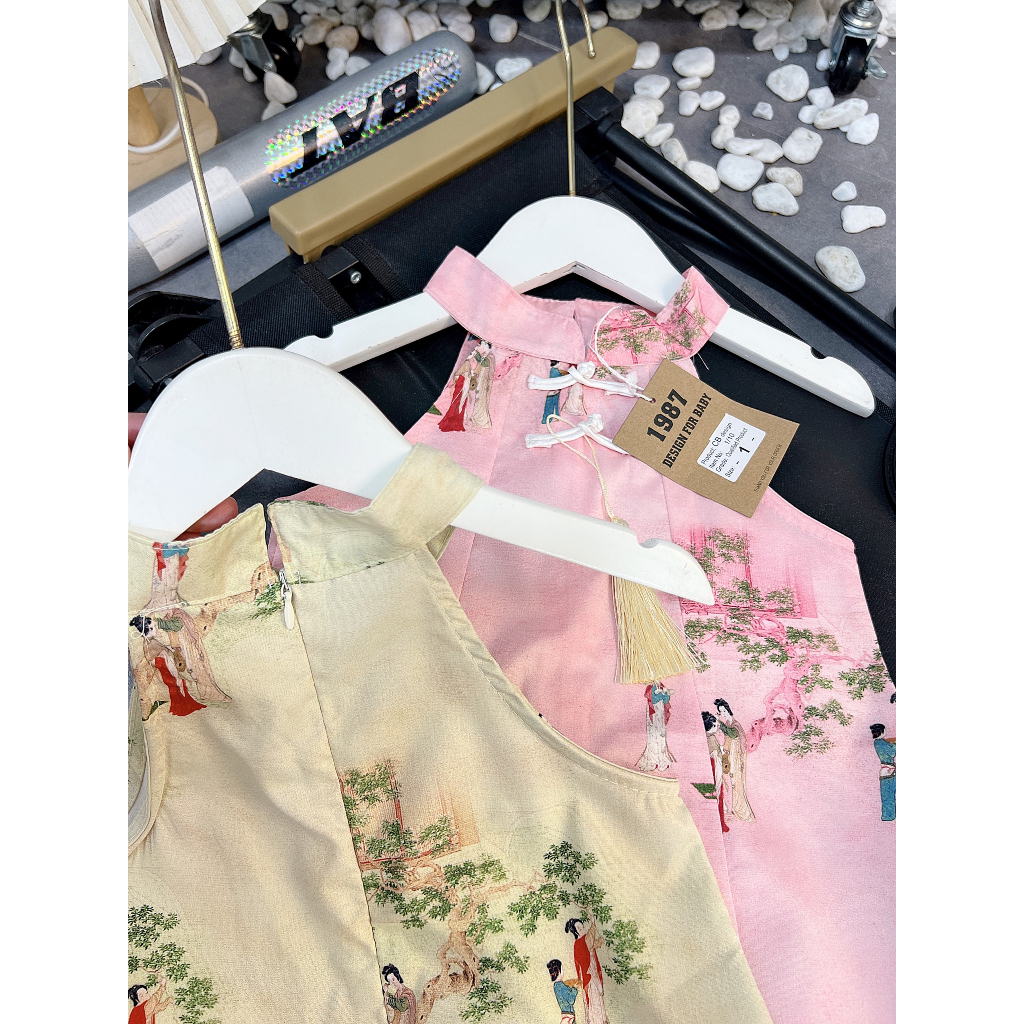 8-30kg Váy sườn xám cổ yếm trung thu cho bé gái