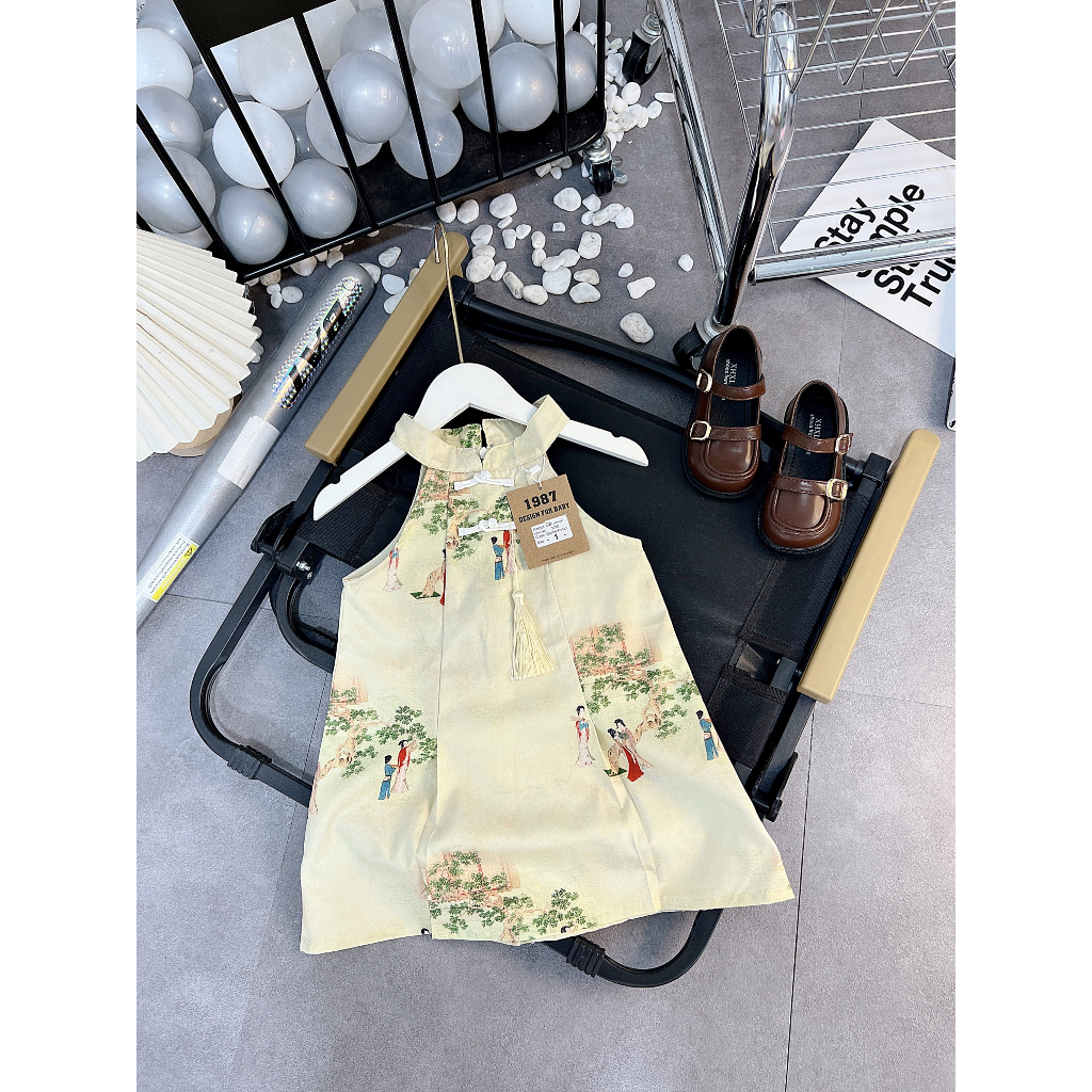 8-30kg Váy sườn xám cổ yếm trung thu cho bé gái