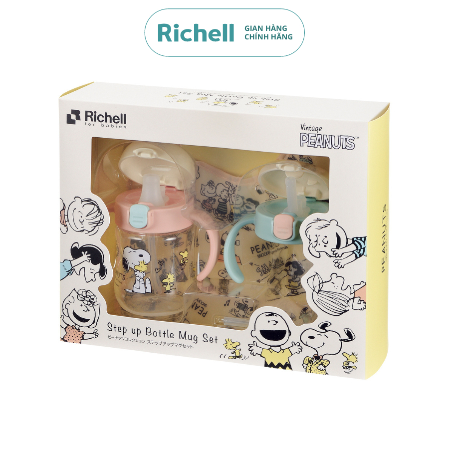 Bộ bình tập uống nâng cấp TLI kèm yếm phiên bản SNOOPY x Richell Nhật Bản | Baby
