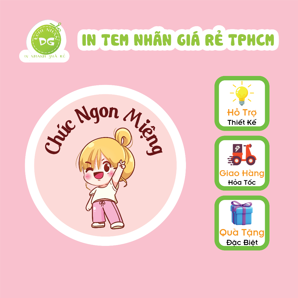 100 Tem Nhãn Dán Giấy Decan Dán Chúc Ngon Miệng Kích Thước: 3cm