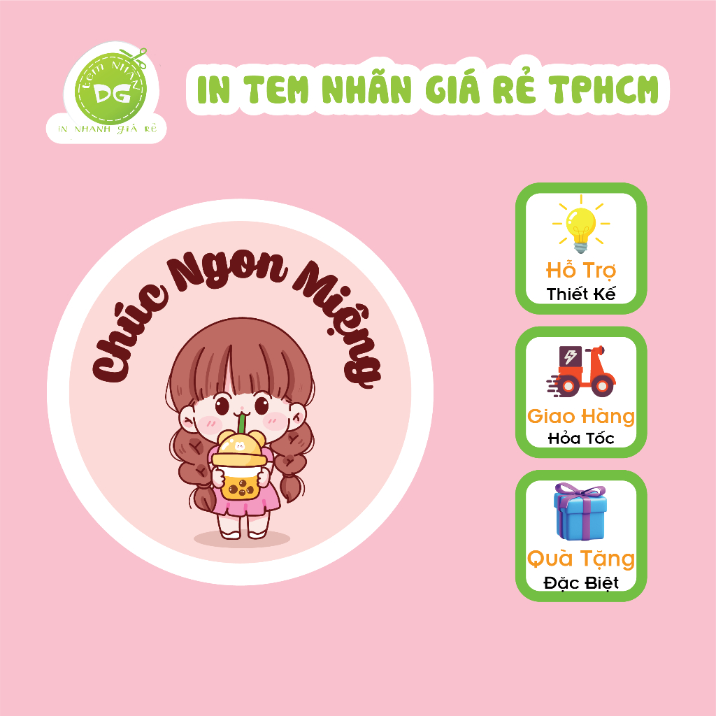 100 Tem Nhãn Dán Giấy Decan Dán Chúc Ngon Miệng Kích Thước: 3cm