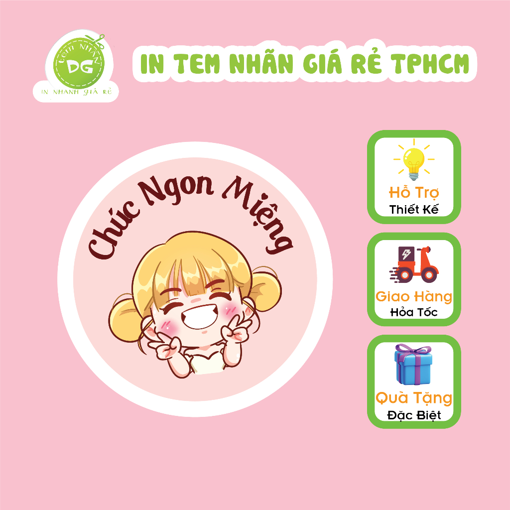 100 Tem Nhãn Dán Giấy Decan Dán Chúc Ngon Miệng Kích Thước: 3cm