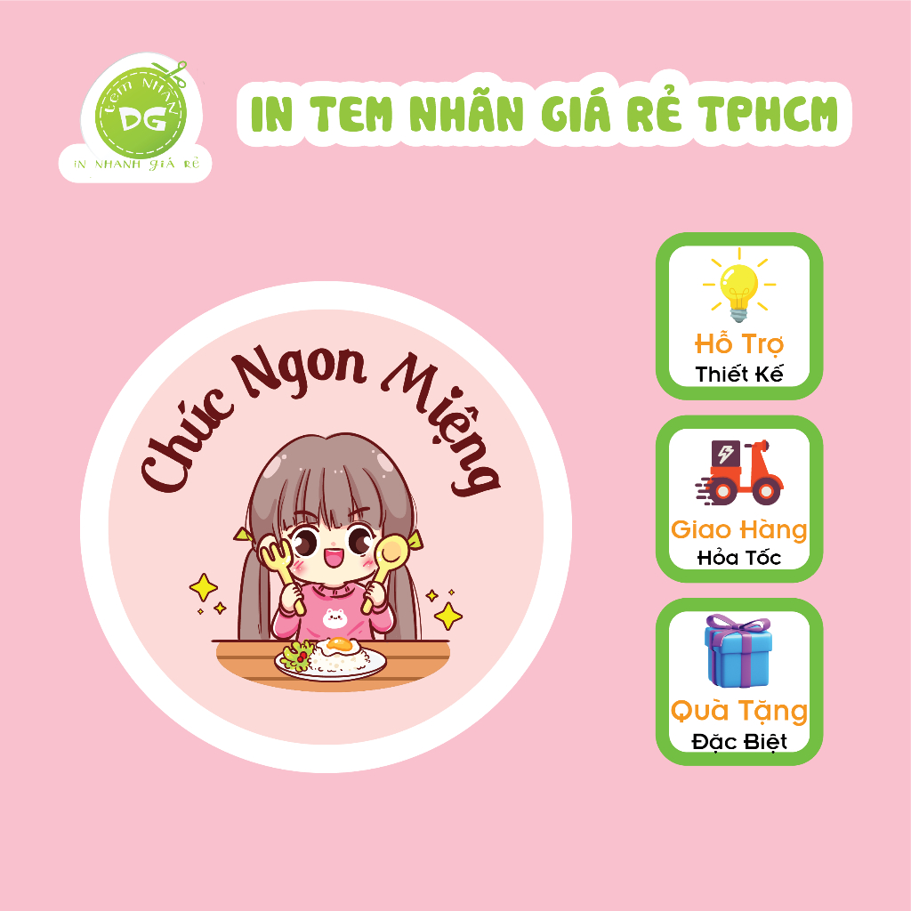 100 Tem Nhãn Dán Giấy Decan Dán Chúc Ngon Miệng Kích Thước: 3cm
