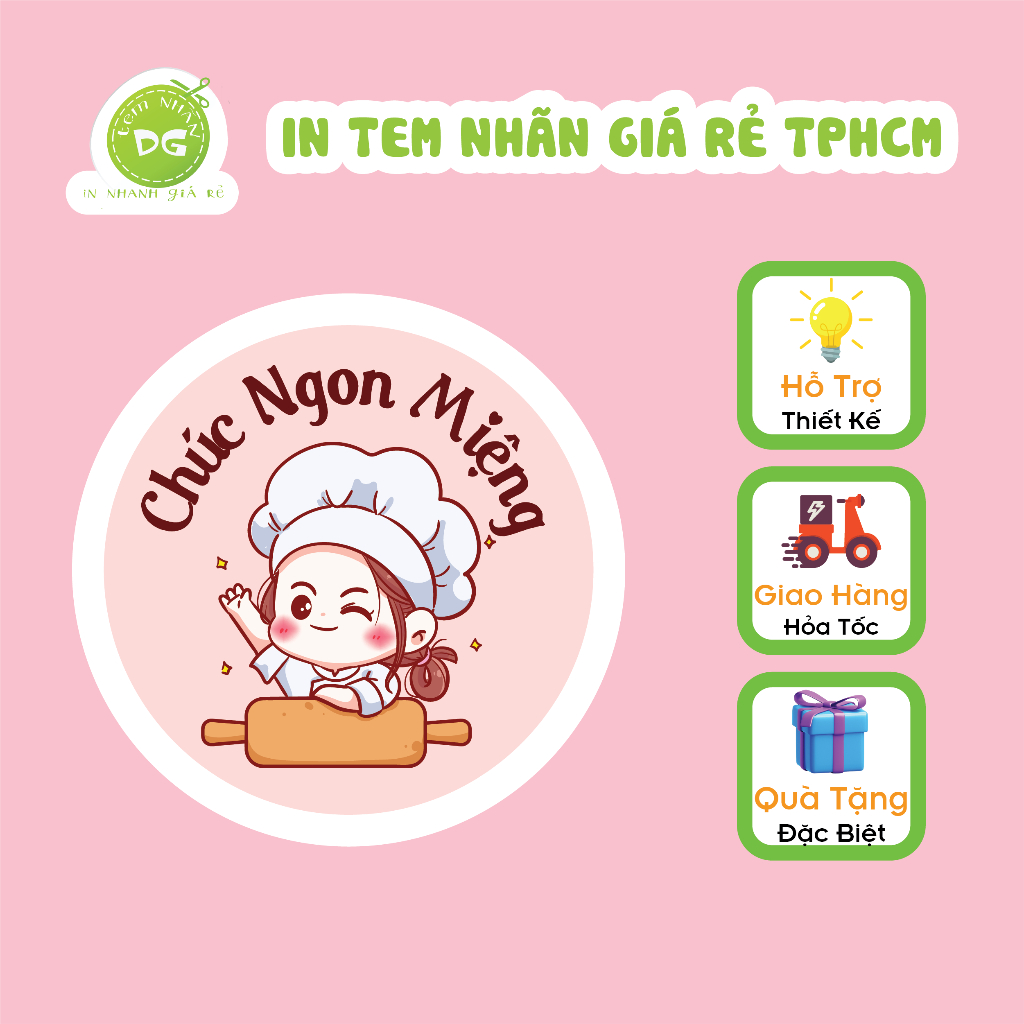 100 Tem Nhãn Dán Giấy Decan Dán Chúc Ngon Miệng Kích Thước: 3cm