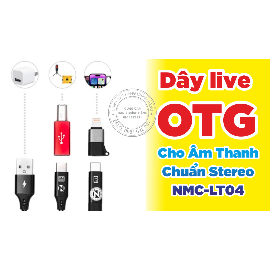 Dây livestream OTG, thu âm Stereo NMC LT04, Tặng củ sạc iPhone chính hãng