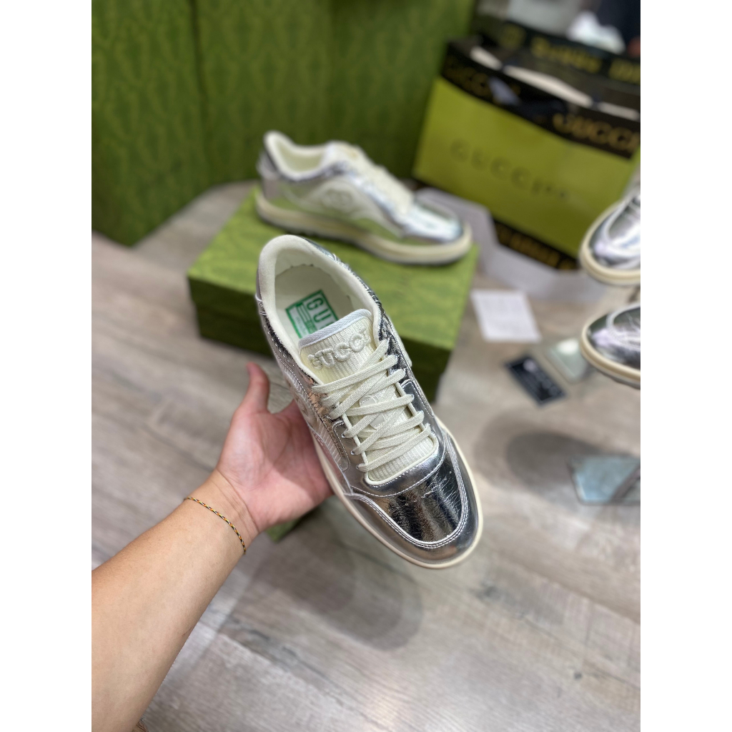 Giày Thể Thao GC MAC80 Trainer In North White Leather, Giày Gucci Đen Viền Trăng Lai Au Phiên Bản Mới