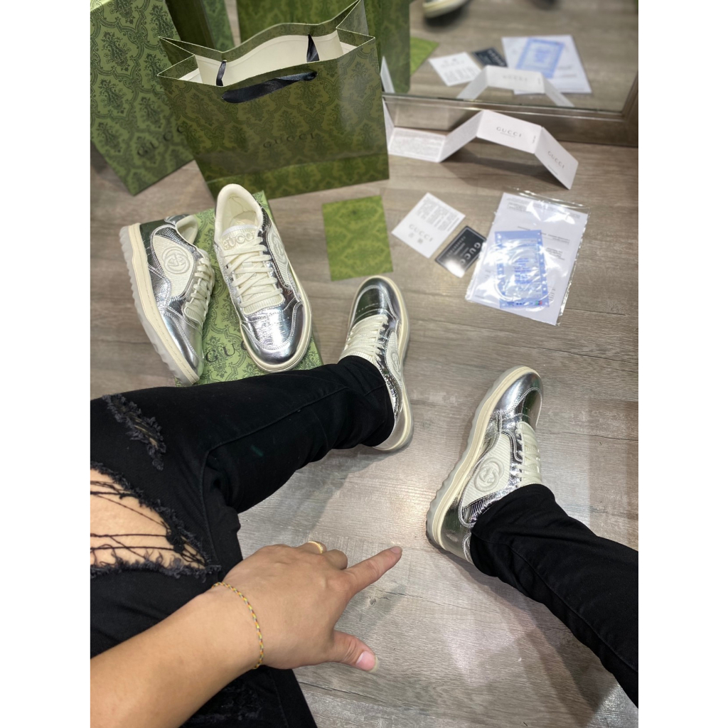 Giày Thể Thao GC MAC80 Trainer In North White Leather, Giày Gucci Đen Viền Trăng Lai Au Phiên Bản Mới