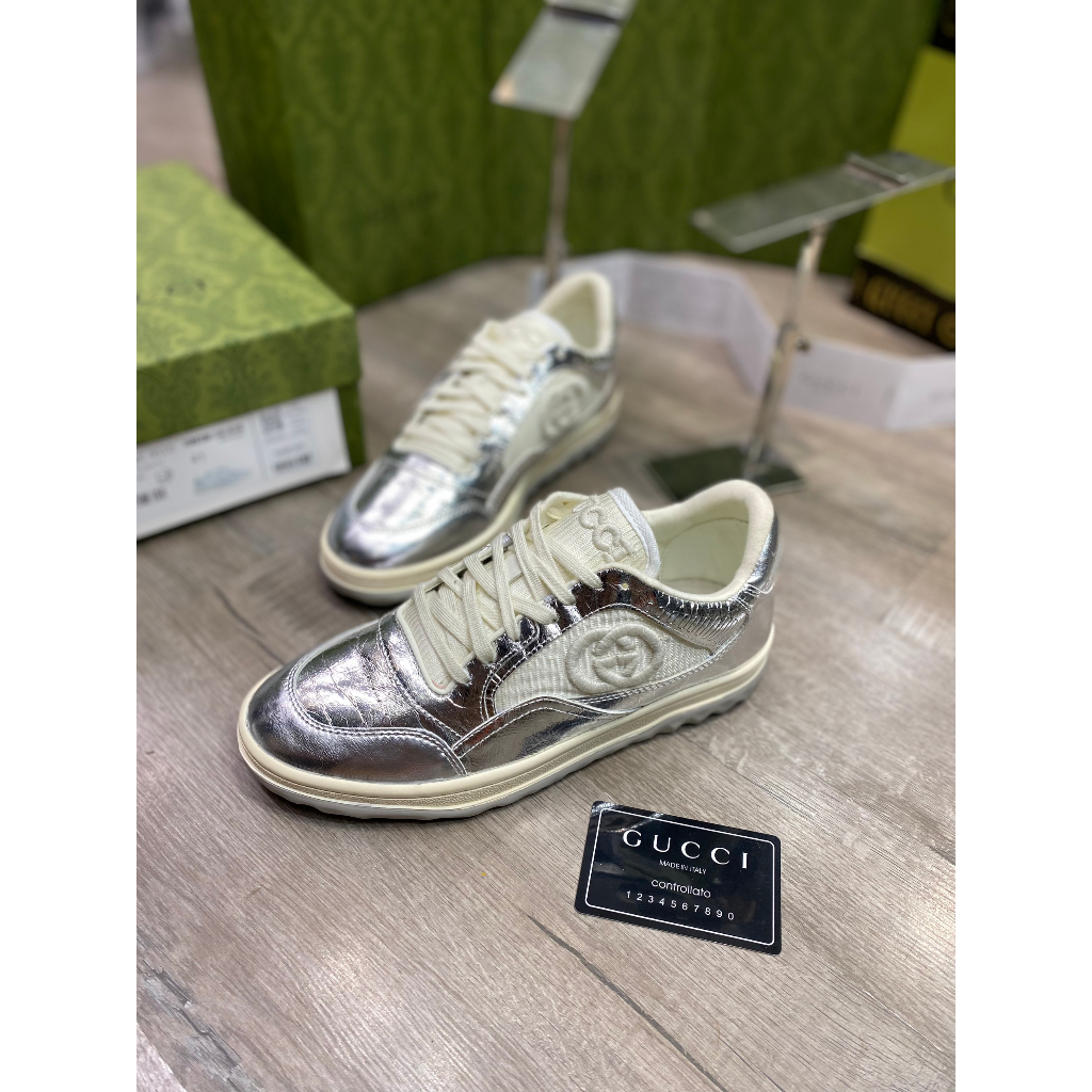 Giày Thể Thao GC MAC80 Trainer In North White Leather, Giày Gucci Đen Viền Trăng Lai Au Phiên Bản Mới