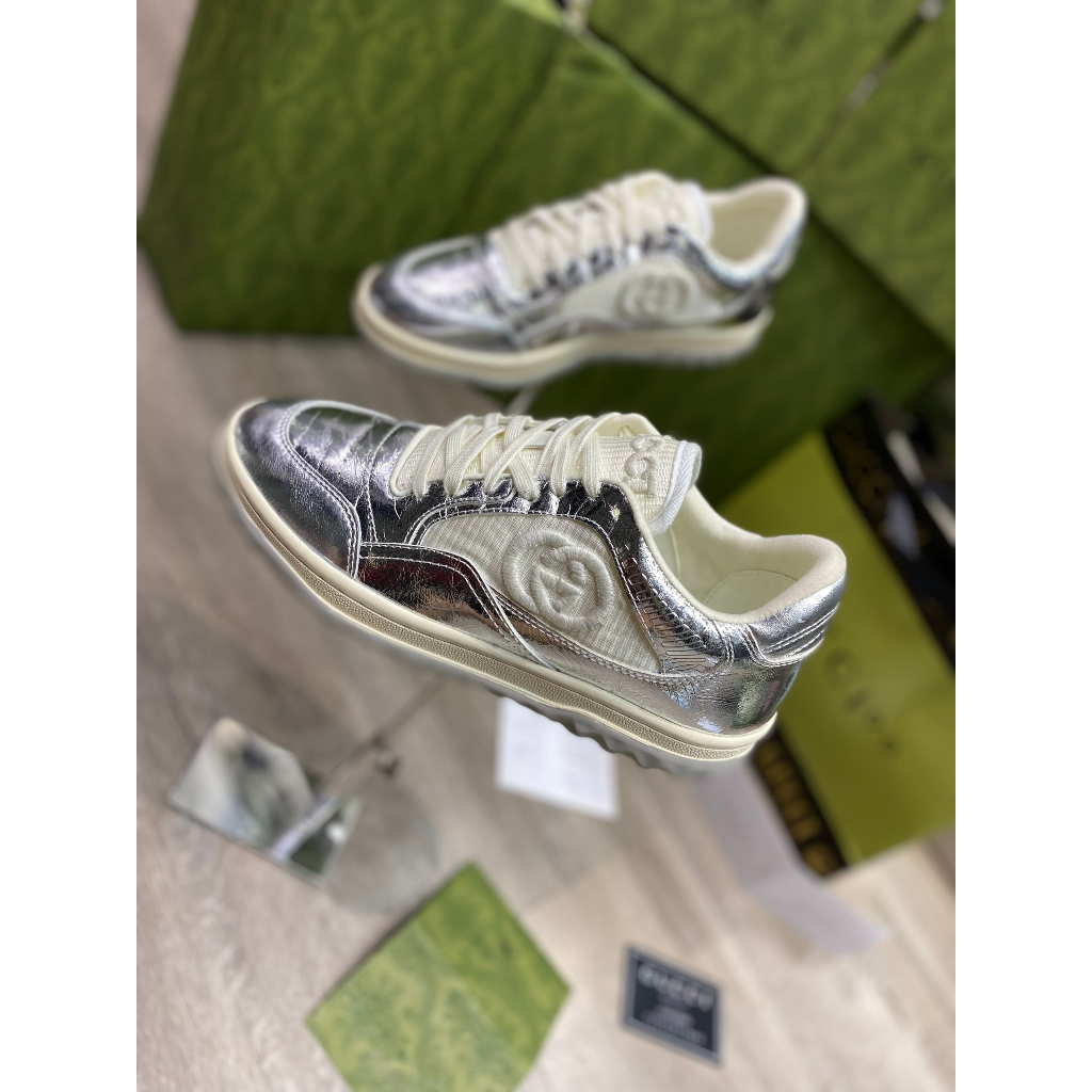 Giày Thể Thao GC MAC80 Trainer In North White Leather, Giày Gucci Đen Viền Trăng Lai Au Phiên Bản Mới