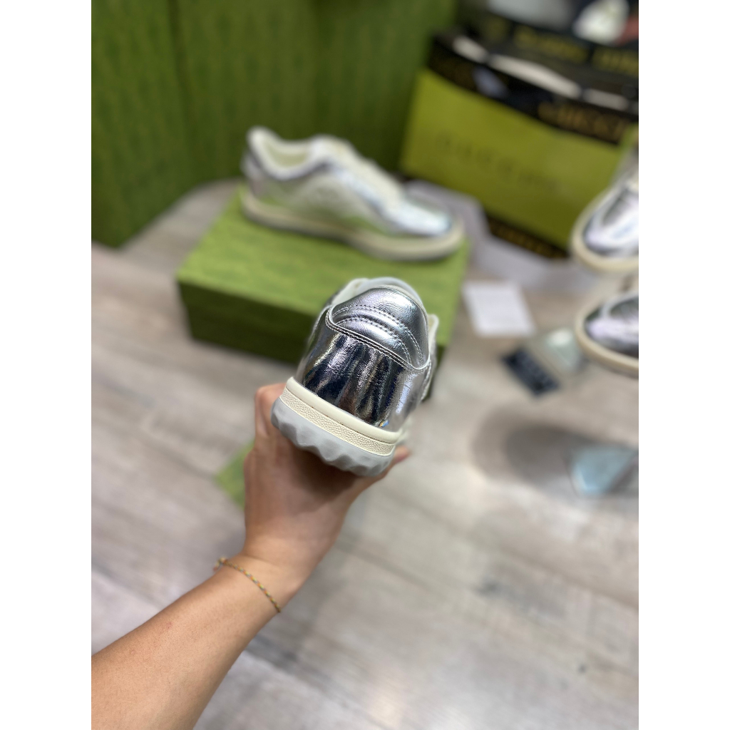 Giày Thể Thao GC MAC80 Trainer In North White Leather, Giày Gucci Đen Viền Trăng Lai Au Phiên Bản Mới