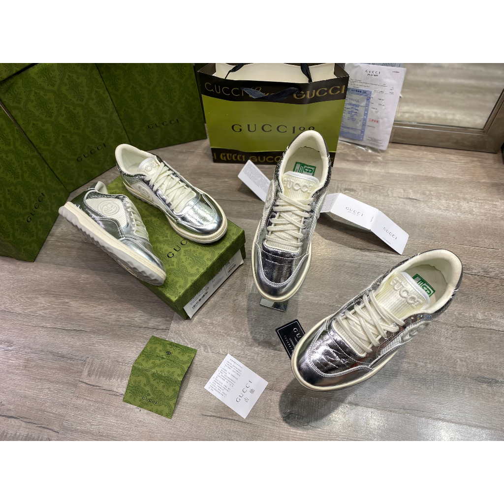 Giày Thể Thao GC MAC80 Trainer In North White Leather, Giày Gucci Đen Viền Trăng Lai Au Phiên Bản Mới