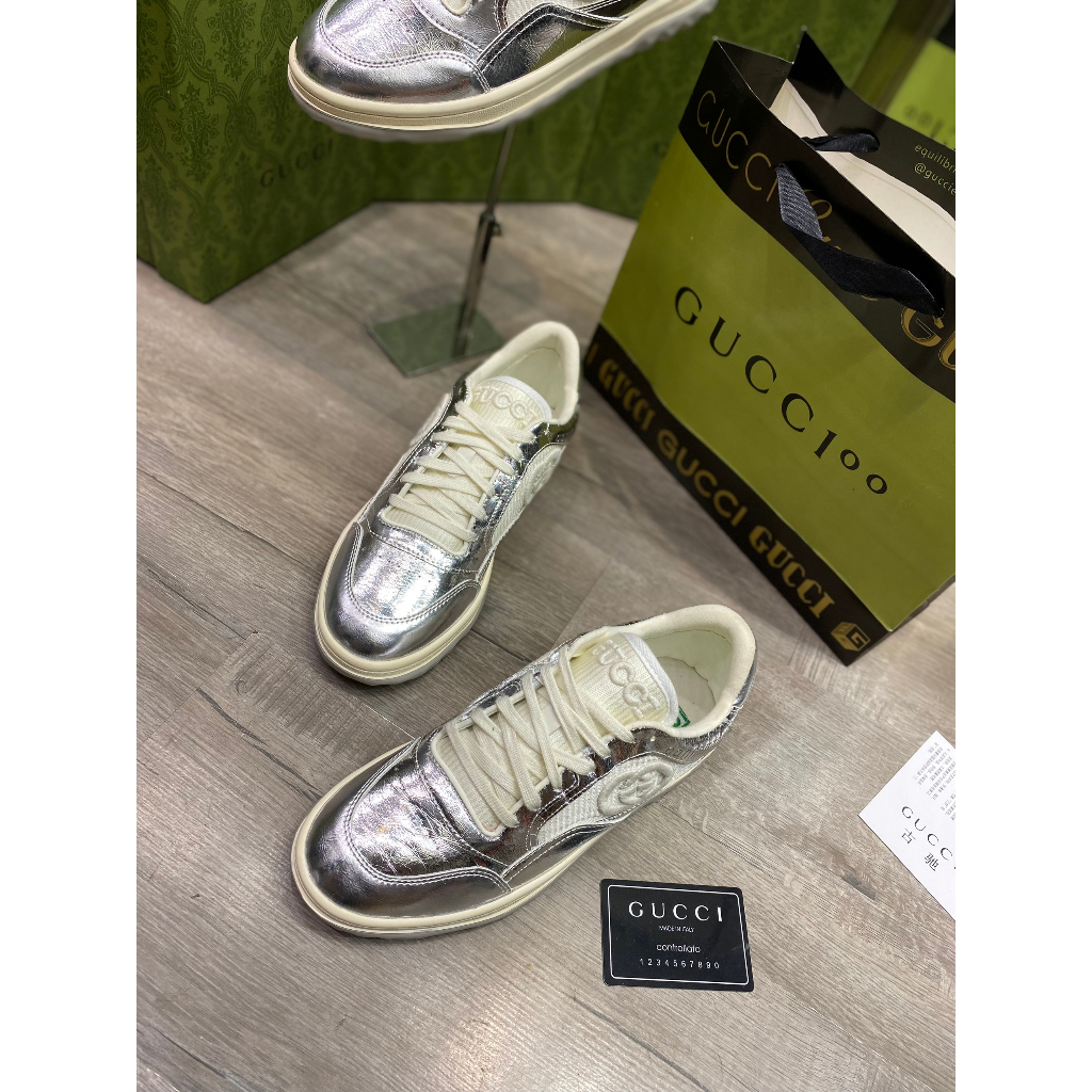 Giày Thể Thao GC MAC80 Trainer In North White Leather, Giày Gucci Đen Viền Trăng Lai Au Phiên Bản Mới