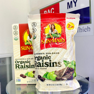 Hộp 2 gói nho khô hữu cơ Sunmaid Organic Raisins x 900g túi có khóa zip|Đồ ăn nhẹ nho sấy khô hữu cơ