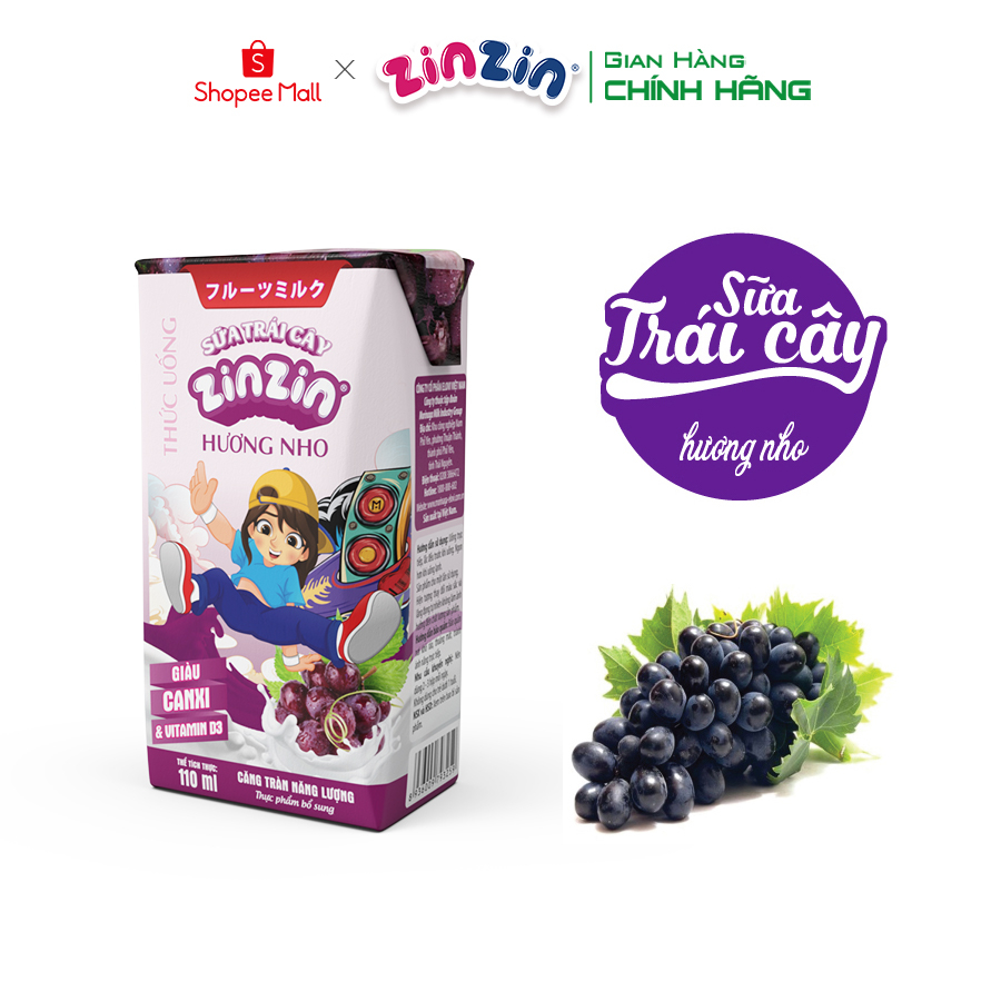 Thùng 48 hộp Sữa trái cây ZinZin hương nho 110ml