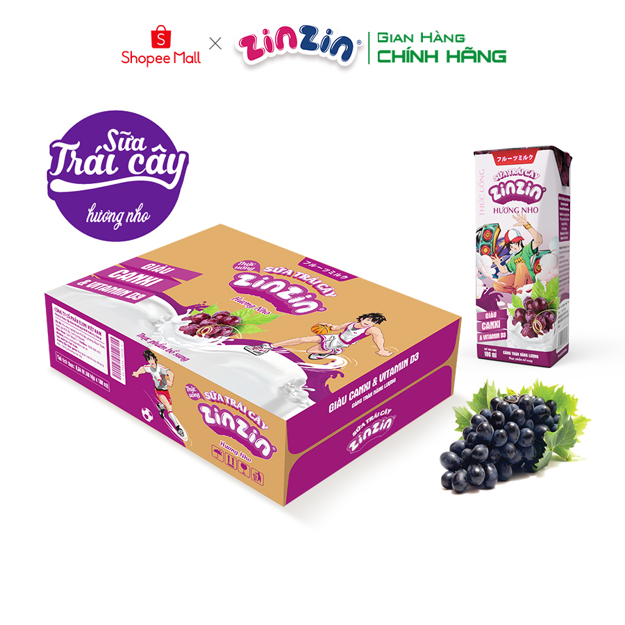 Thùng 48 hộp Sữa trái cây ZinZin hương nho 180ml