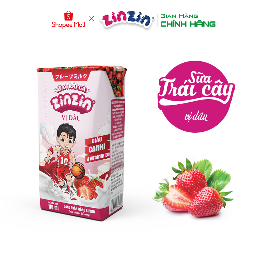 Thùng 48 hộp Sữa trái cây ZinZin vị dâu 110ml - Siêu ưu đãi