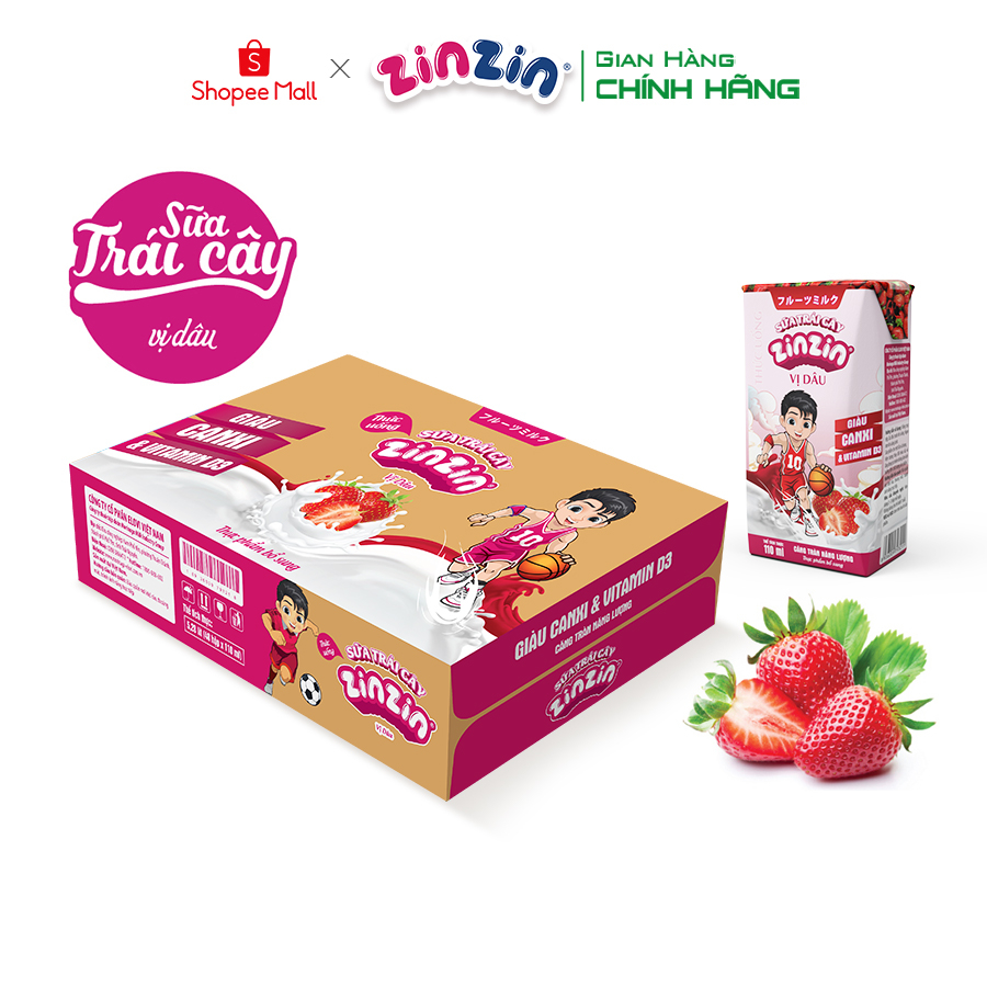 Thùng 48 hộp Sữa trái cây ZinZin vị dâu 110ml - Siêu ưu đãi