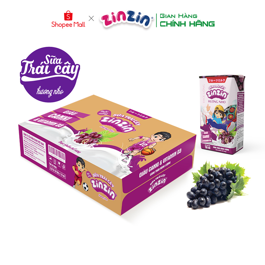 Thùng 48 hộp Sữa trái cây ZinZin hương nho 110ml